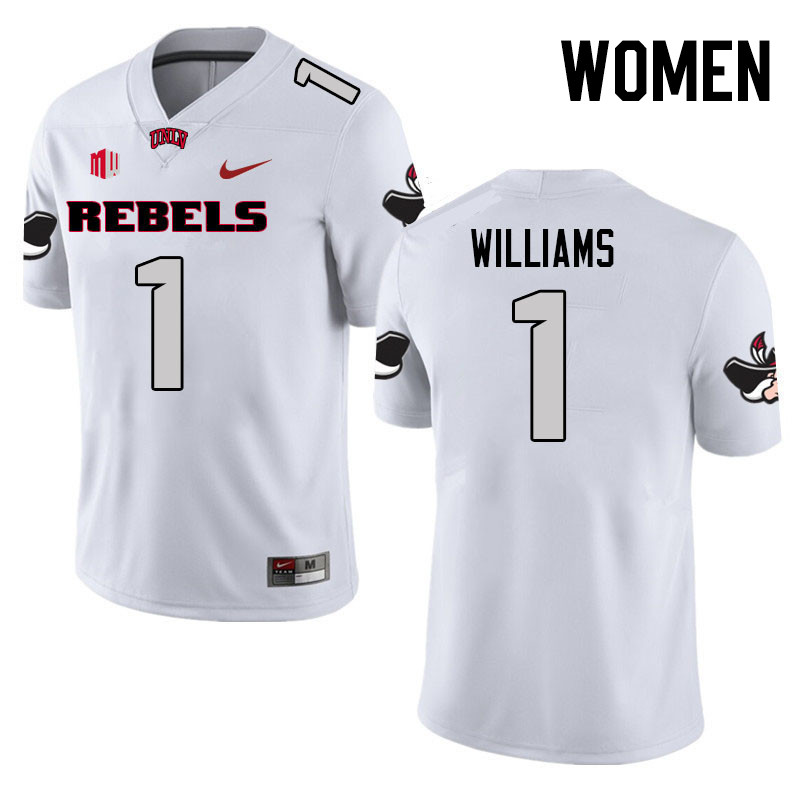 Women #1 Jerrae Williams UNLV Rebels College Football Jerseys Stitched Sale-White